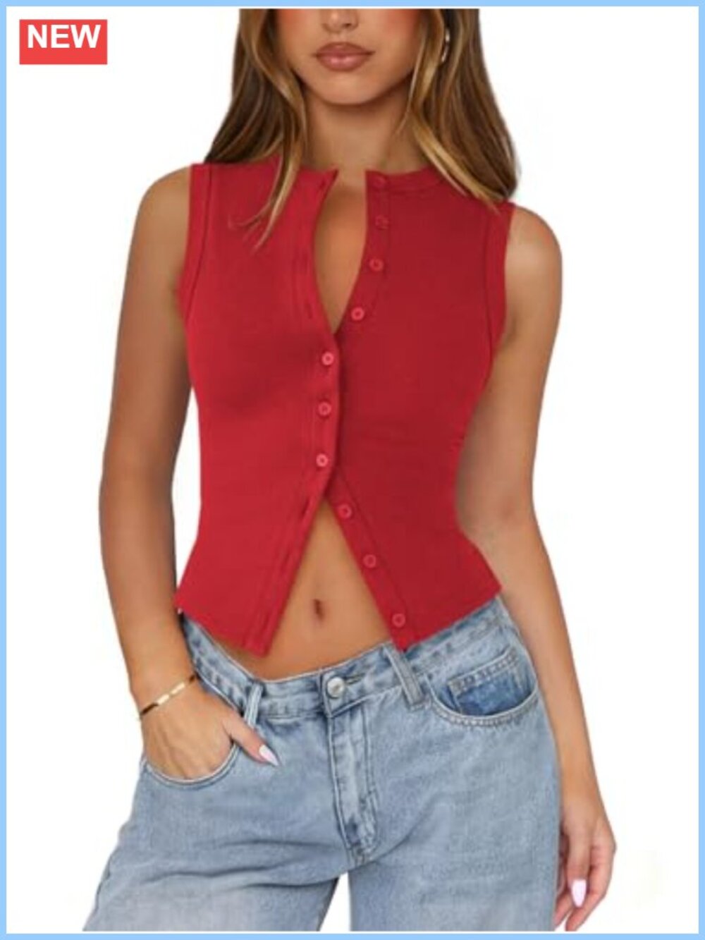 Ribbed Button Down Tank Top for Women Sleeveless Going Out Top